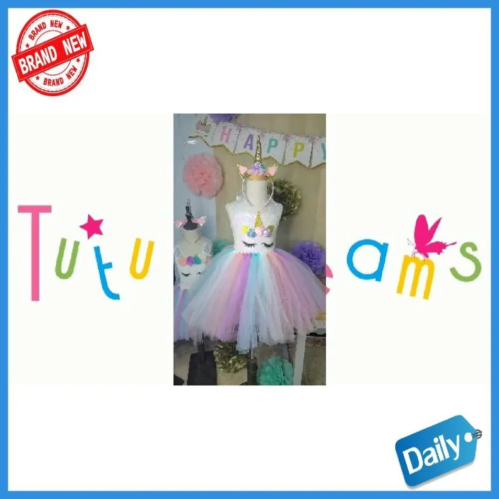 Sequin Unicorn Dress with Headband Girls 1-10Y Birthday Party Costume
